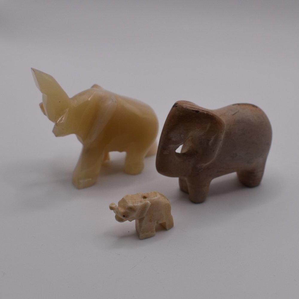 3 Elephants Made of Various Stone